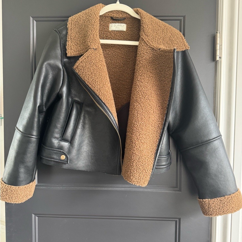 Z Supply Black and Brown Leather Jacket